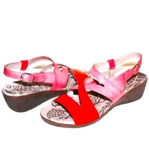 Wonders Spain Papaya Antiqued-Pink Premium Leather Low Wedge Sandal 8.5 US 39 EU
